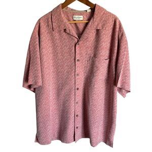 Caribbean Men's 2XB Coral Geometric Silk Short Sleeve Button-Up Shirt